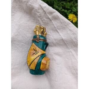 Vtg Limoges Peint Main Green Yellow Gold Golf Caddy Bag Trinket Box France